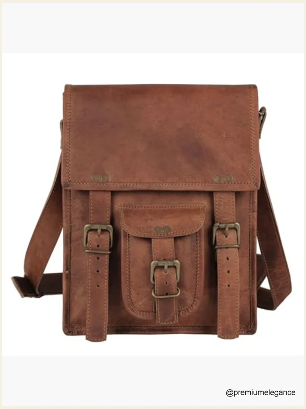 Full Grain Leather Messenger Satchel Crossbody Bag with Adjustable Strap